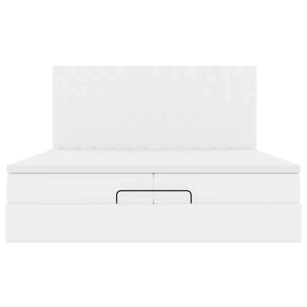 Struttura Letto Pouf con Materassi Bianco 200x200 cm Similpelle