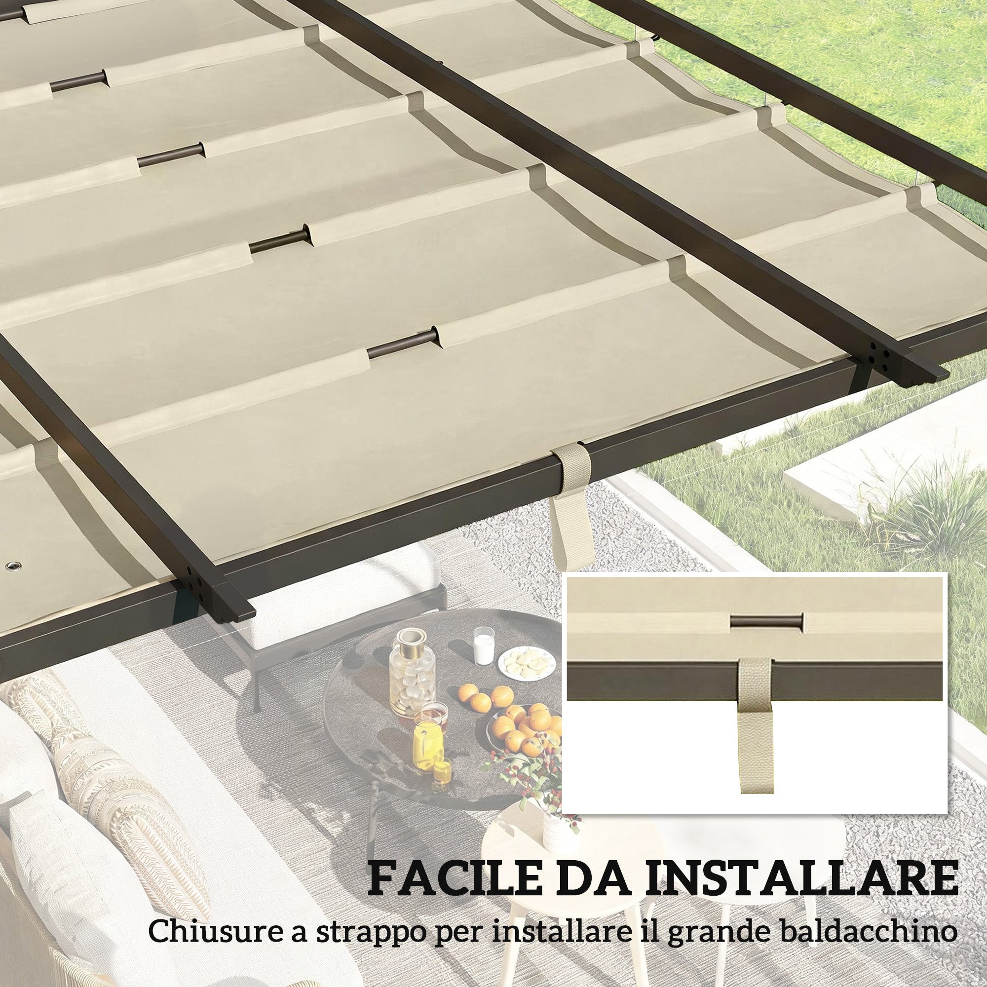 Telo per Pergola 288x298 cm con Fori di Drenaggio in Poliestere Traspirante UV30+ Beige