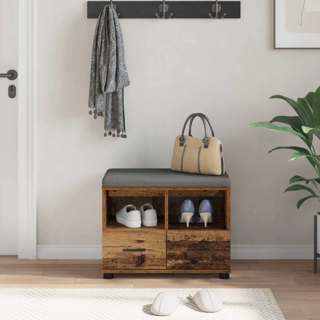 Panca per ingresso con cuscino Legno vecchio 60 x 38 x 46 cm