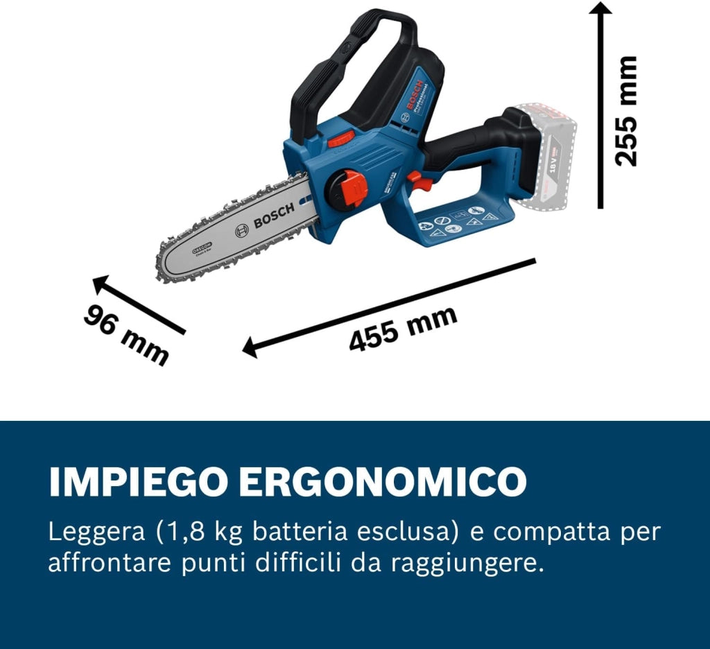 Bosch Professional 18V System Potatore GKE 18V-20 (fino a 350 tagli per carica della batteria, tagli fino a 18 cm, motore brushless, incl. guaina protettiva da 20 cm, senza batteria)