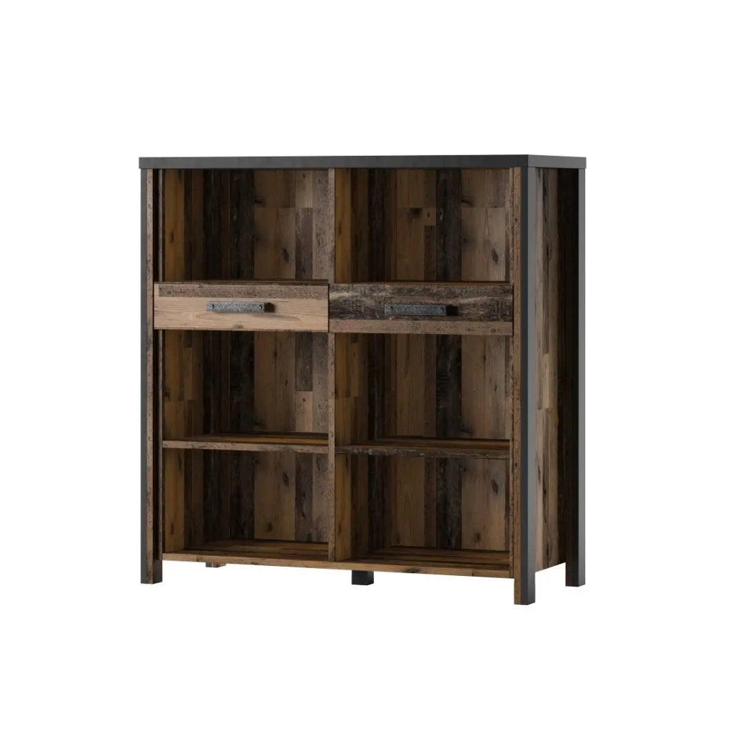 Credenza WINDSOR grigio antracite e rovere scuro - 110 cm - 2 cassetti, 6 vani - 107 x 110 x 44 cm