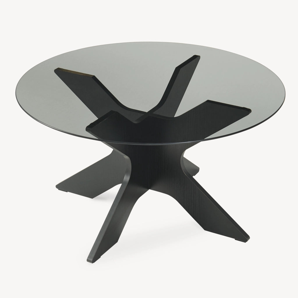 Tavolino da Caffè Imi con Piano Rotondo in Vetro Fumé Ø70 x 35 cm Grigio/Effetto Legno Nero [en.casa]