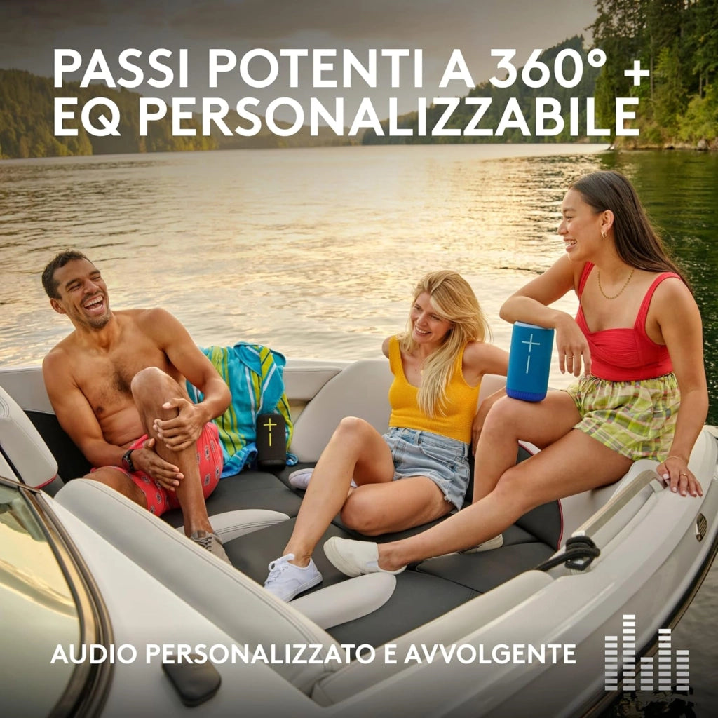 Ultimate Ears EVERBOOM Altoparlante Bluetooth wireless portatile, bassi ottimali, audio a 360 gradi, IP67 impermeabile e galleggiante, fino a 20 ore di durata della batteria- Blu
