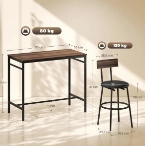 Set da bar 5 pezzi 110x55x90 cm salvaspazio in legno marrone