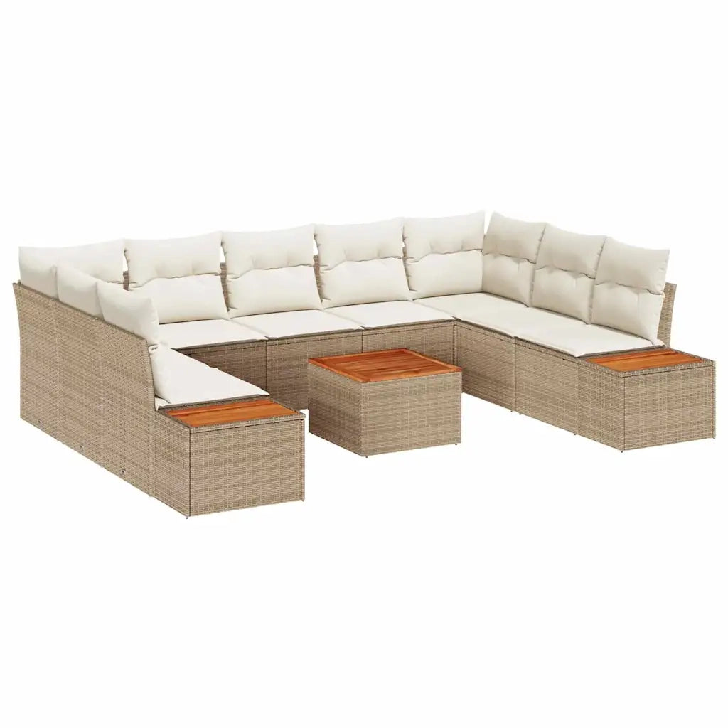 Set Divano da Giardino con cuscino 10 pcs Beige Poly Rattan