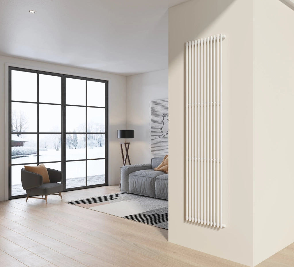 Radiatore design 200x50 cm (12 tubi) in acciaio bianco a tubi tondi interasse verticale H. 200 PISA