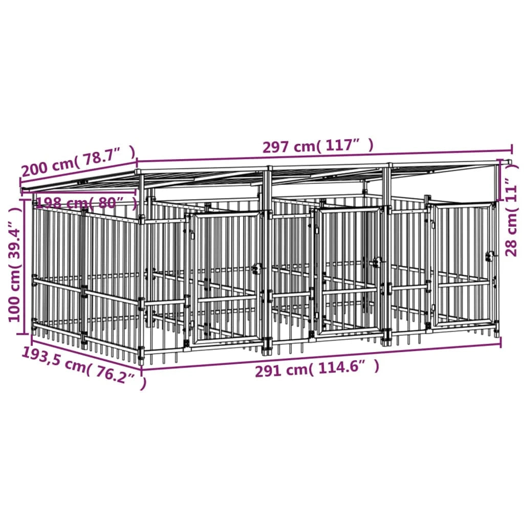 Cuccia/recinto/box esterno per cani con tetto in acciaio 5,63 m² nero 02_0041763