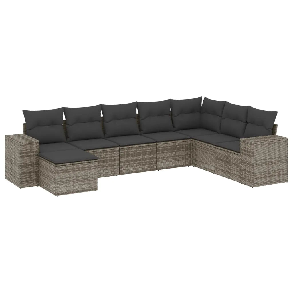 Set Divano da Giardino 8 pz con Cuscini Grigio in Polyrattan 3222959