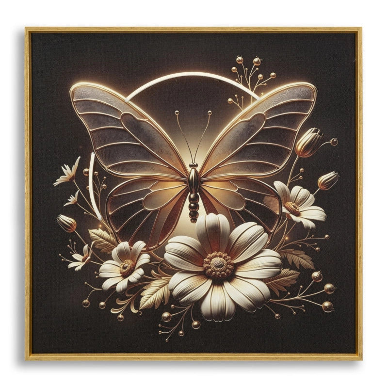 Stampa Con Led Su Tela Laccata Con Cornice Butterfly cm 50x4x50