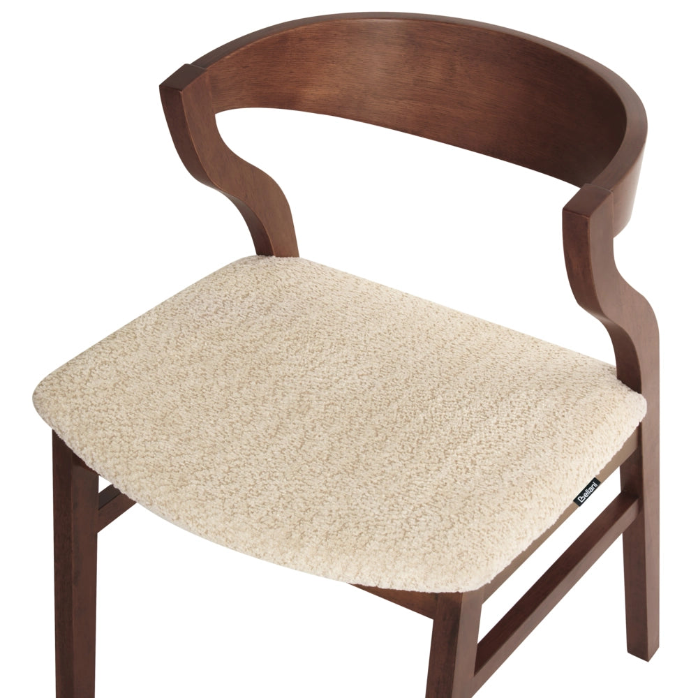 Set di 2 sedie da pranzo in legno scuro e compensato beige in tessuto boucle di poliestere Gambe in legno di gomma Stile tradizionale retrò