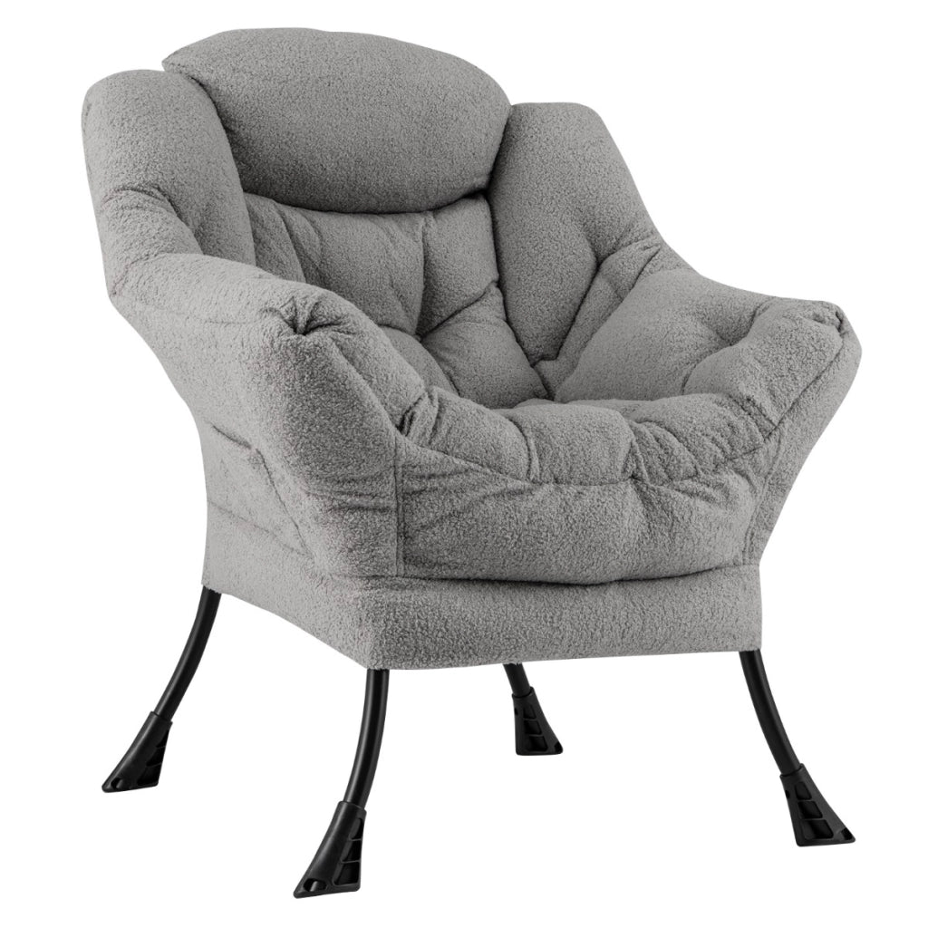 Poltrona comoda con cuscino per la testa schienale e seduta imbottiti, Poltrona per soggiorno elegante Grigio-Sedie e poltrone