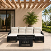 Set Divano da Giardino 7 pz Nero e Bianco Crema polyrattan 3437287
