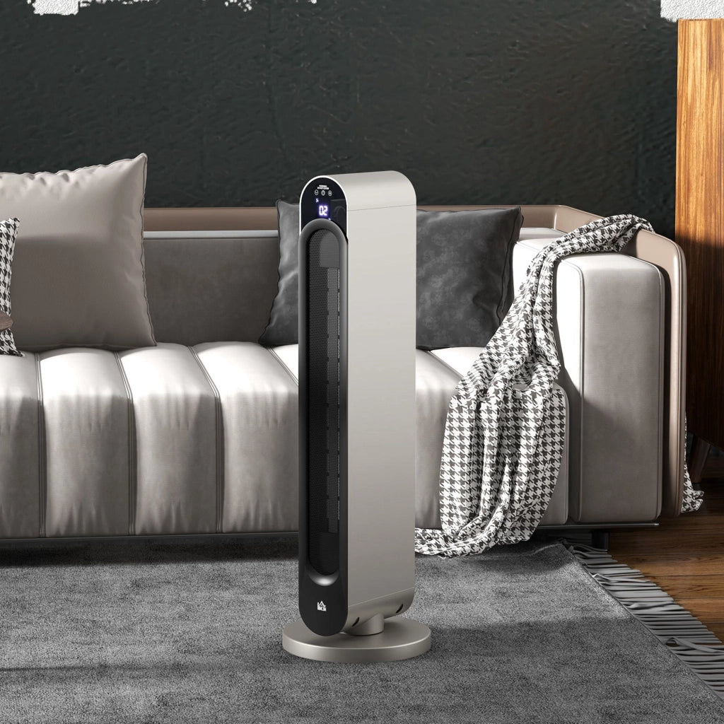 Stufa Elettrica Oscillante 3 Modalità Ø25x73,5 cm 2200W con Telecomando Argento