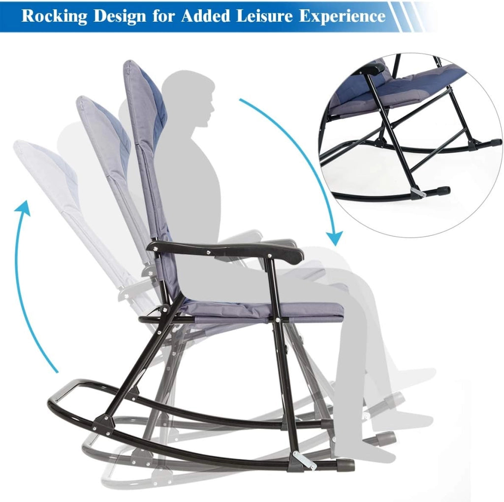 Set di sedie a dondolo pieghevoli, per balcone, set da 3 pezzi, con 1 tavolino e 2 sedie a dondolo, da giardino, per esterni, balcone, set per 2 persone, per balcone, giardino (blu)