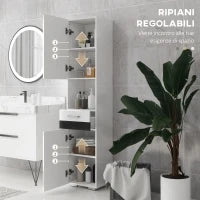 kleankin Colonna Bagno in MDF con Ripiano Aperto, Cassetto e Armadietto Chiuso, 37x32.5x170 cm, Bianco
