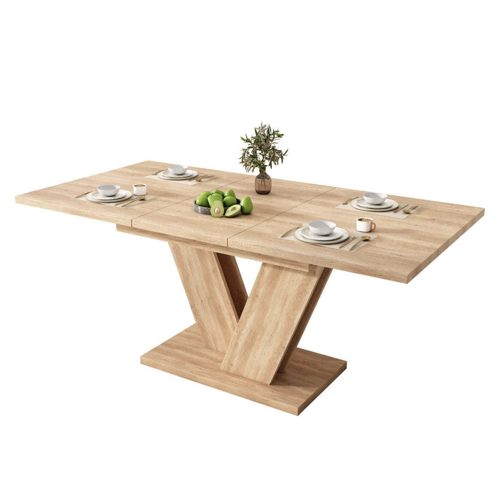 Tavolo da pranzo allungabile per 4-8 persone con gambe a V; per sala da pranzo; in MDF; colore rovere