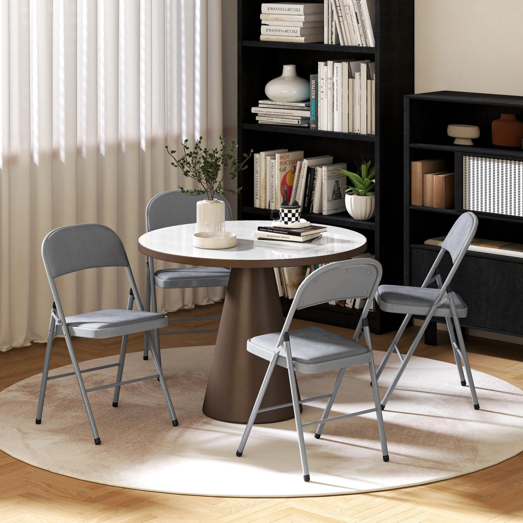 Set 4 Sedie Pieghevoli Imbottite ¨C Zephmum ¨C Grigio Chiaro Velluto Acciaio