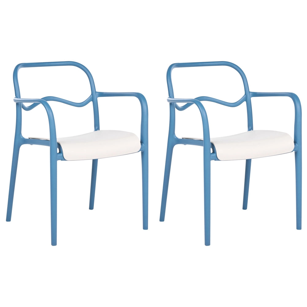 Set di 2 sedie da giardino impilabili in plastica blu e beige stile retrò per tutte le stagioni