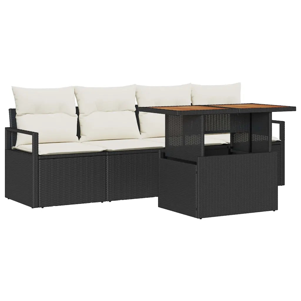 Set Divano da Giardino con cuscino 5 pcs Nero e crema