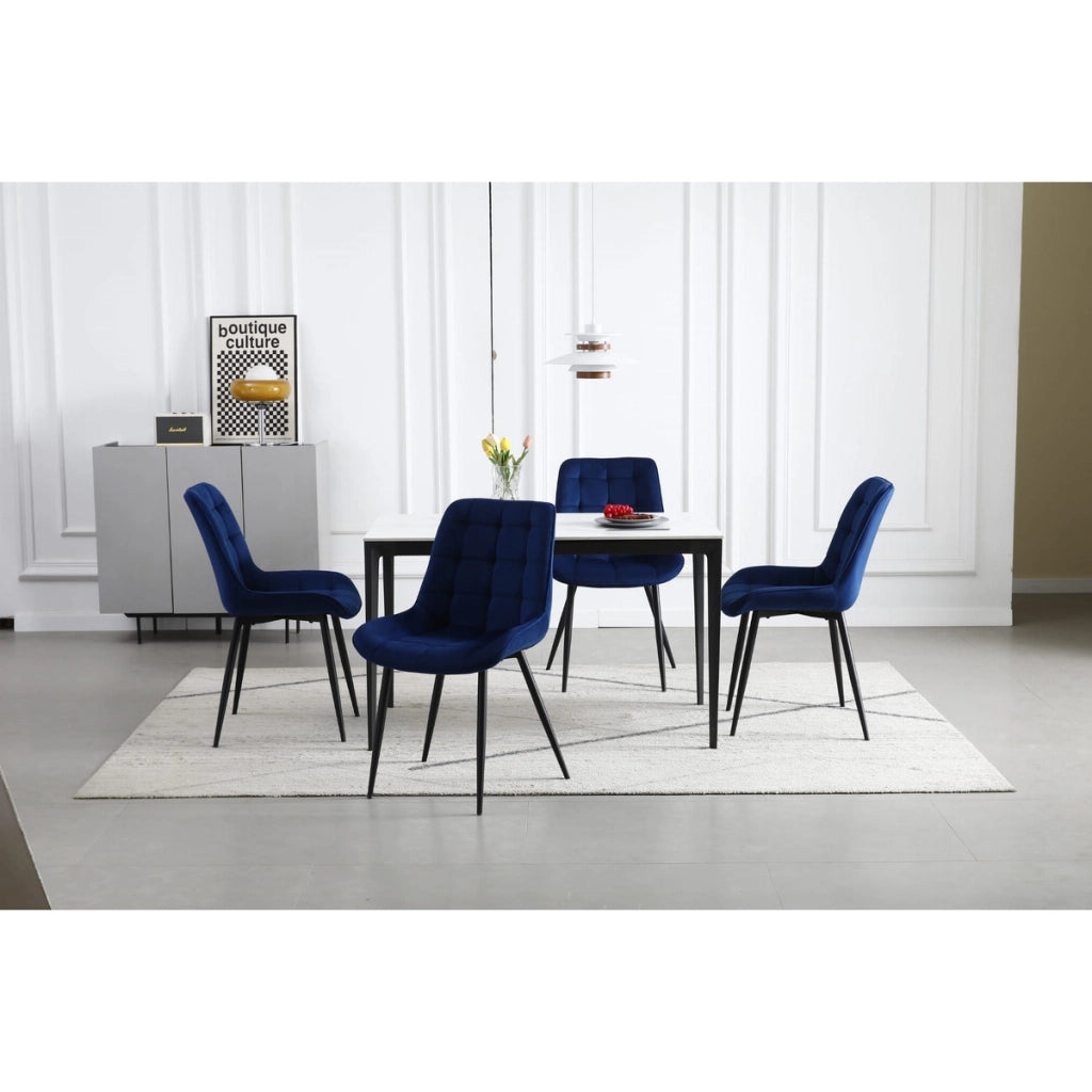 Set di 2 sedie Bera in velluto blu navy con gambe nere