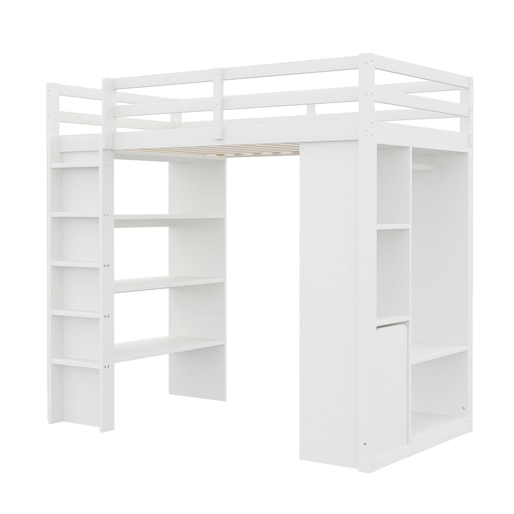 Letto a castello bambini - Xylo - 90x200 cm scaffali bianco