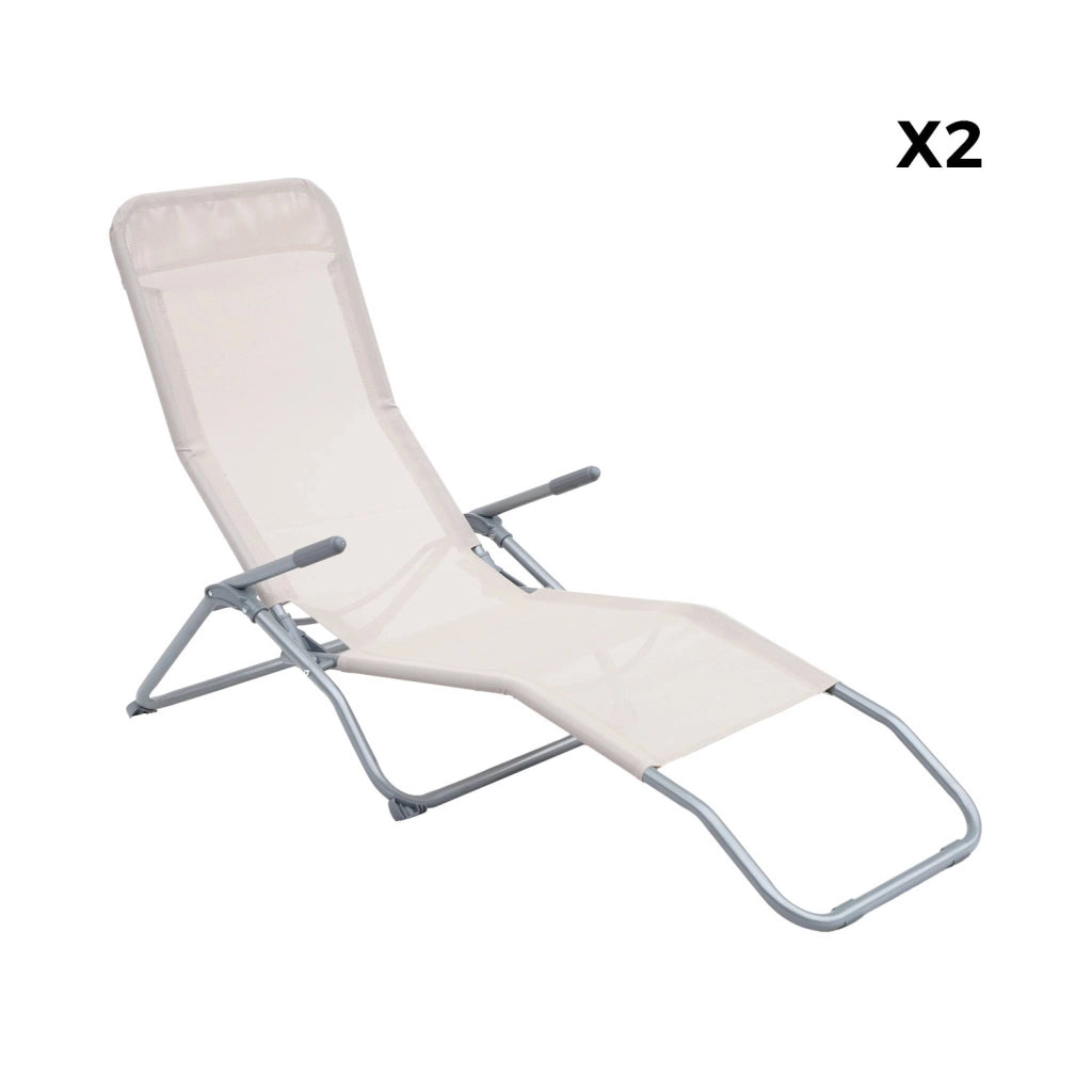 Set 2 lettini prendisole in textilene multiposizione, bianco
