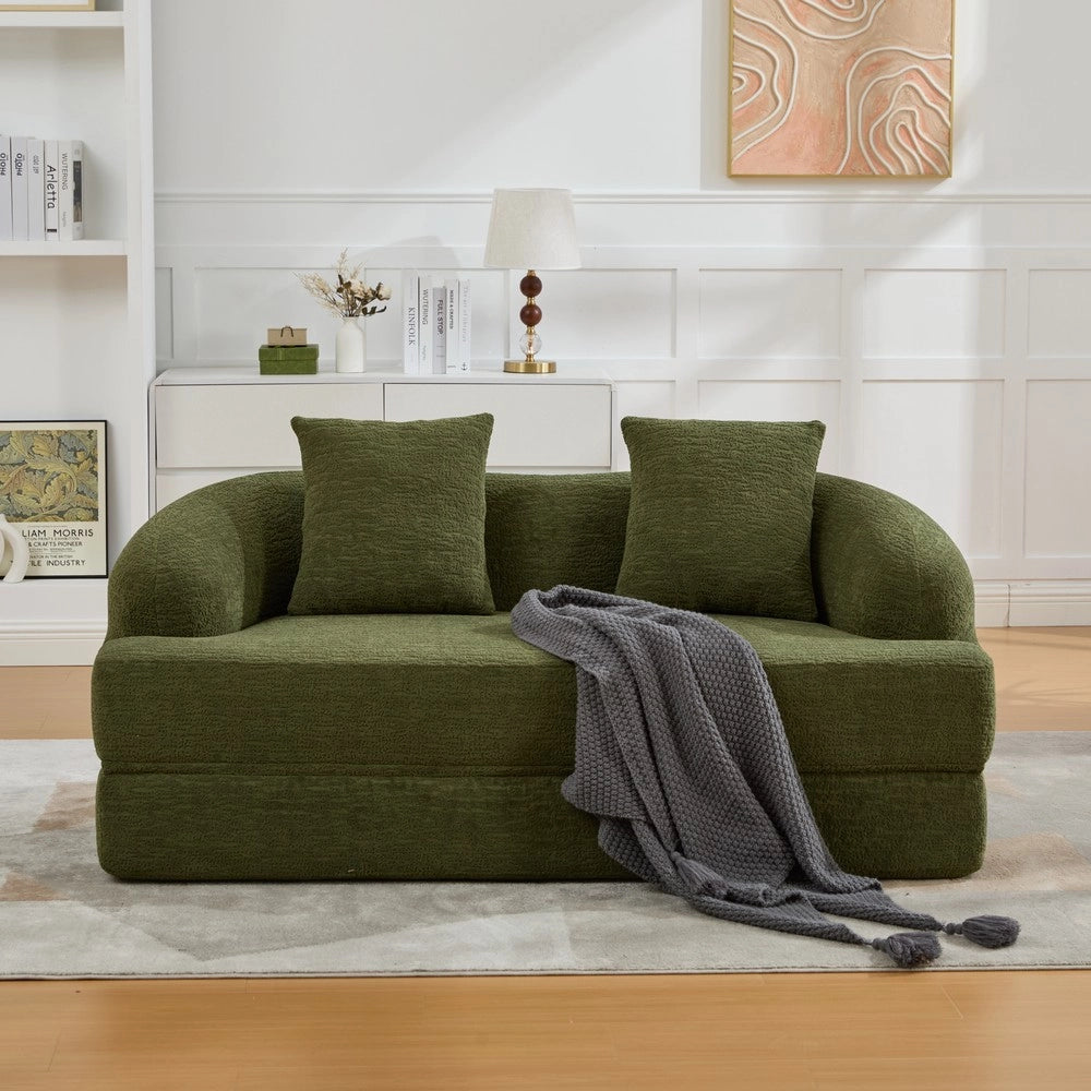 Divano letto 2 posti ¨C Minimal ¨C Verde chenille, con 2 cuscini