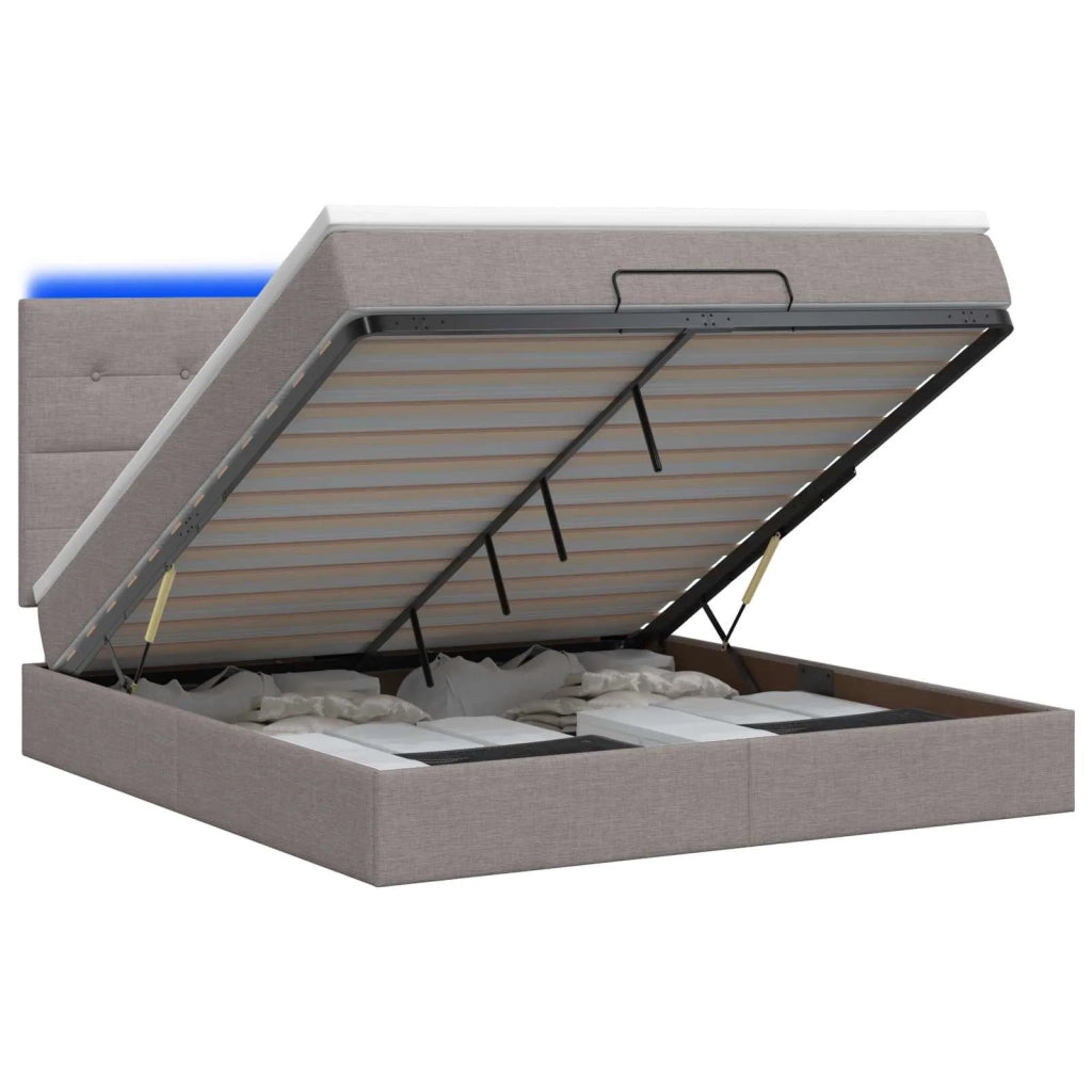 Letto Ottomano con Materasso e LED Tortora 140 x 190 cm Tessuto 3458073