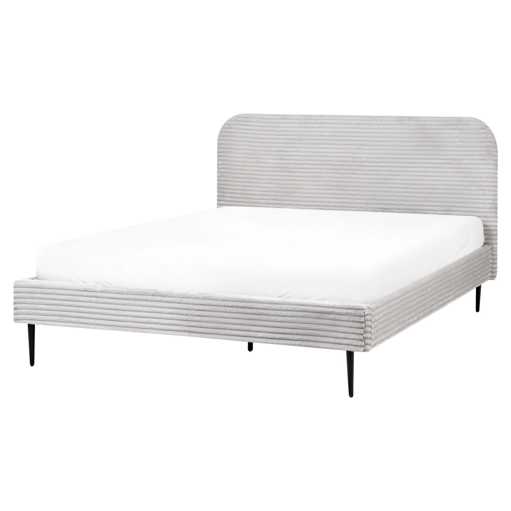 Letto grigio chiaro velluto a coste testiera con rete a doghe 160 x 200 cm design minimalista