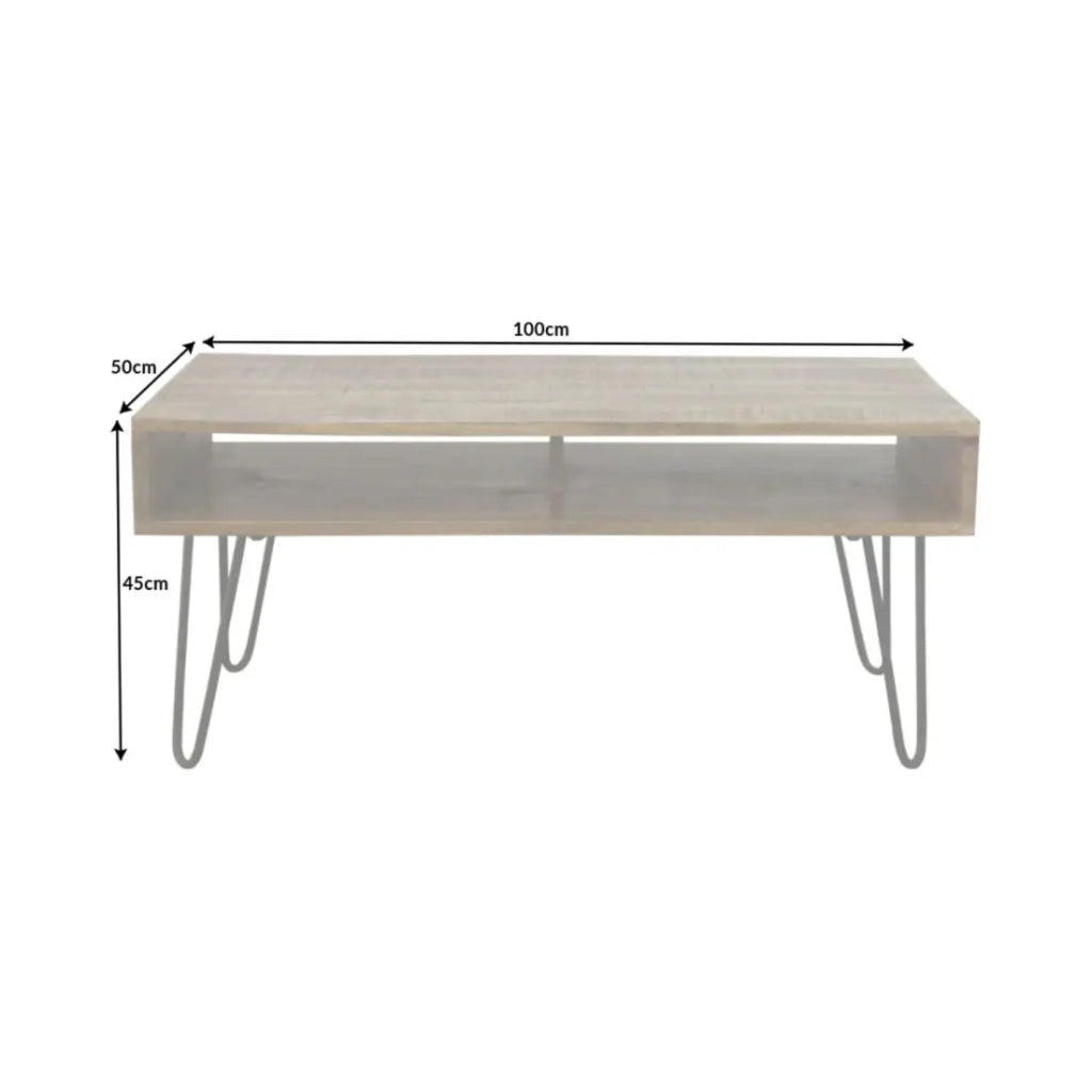 Tavolino SILVA 100 cm in legno di mango massiccio e metallo nero – 2 vani