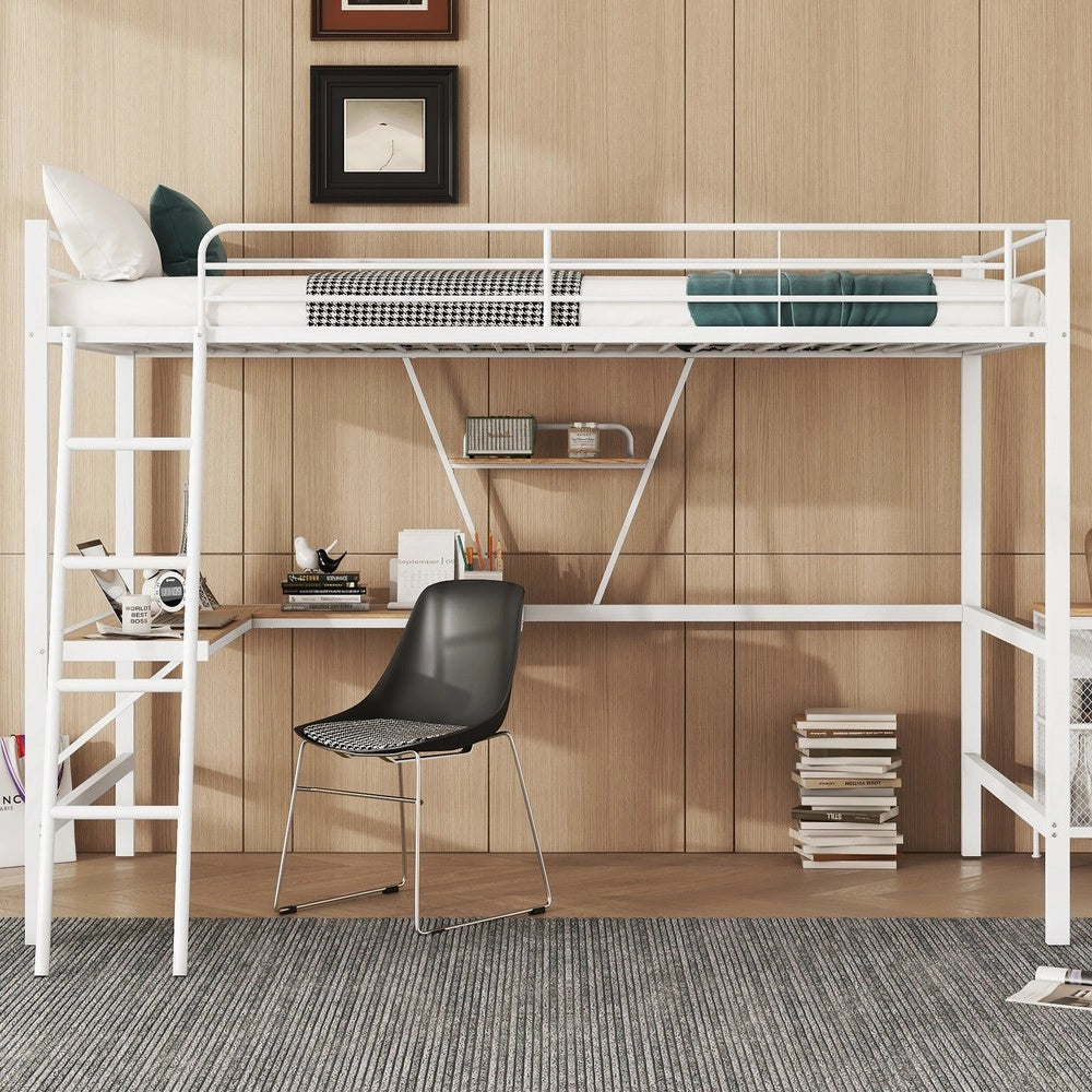 Letto a Soppalco con Scrivania e Ripiano ¨C MINIMAL ¨C Metallo Bianco 90x200