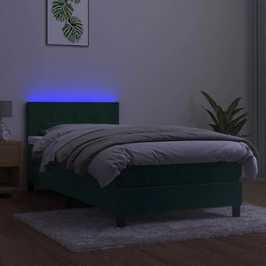 Letto a Molle con Materasso e LED Verde Scuro 90x200cm Velluto 3134384