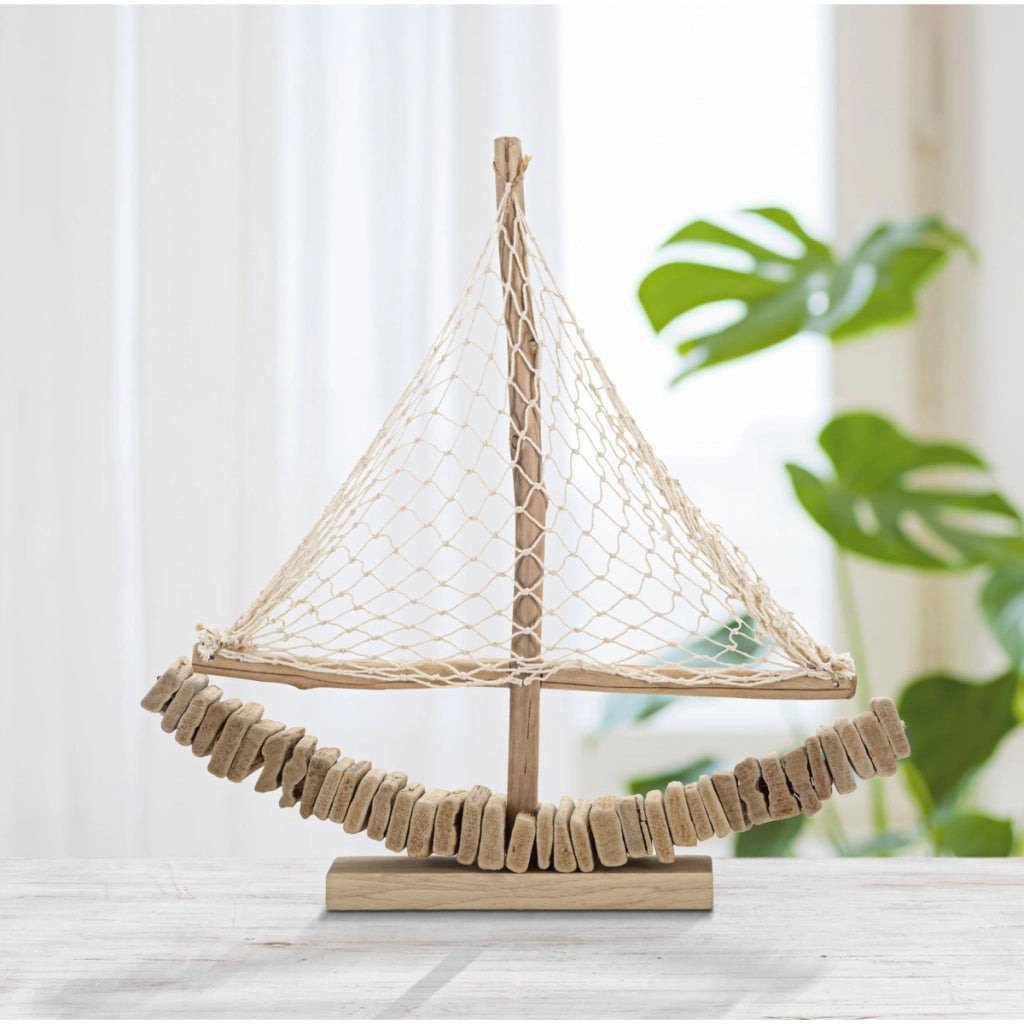 Scultura Barca 1, Marrone, Legno, 45x7x45 cm