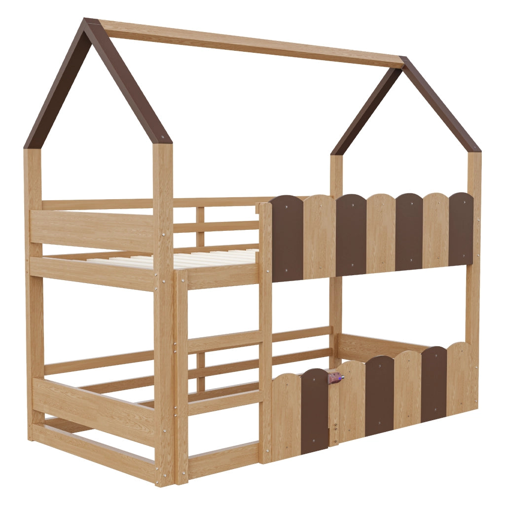 LETTO A CASTELLO per bambini 90x200 cm design casetta legno naturale