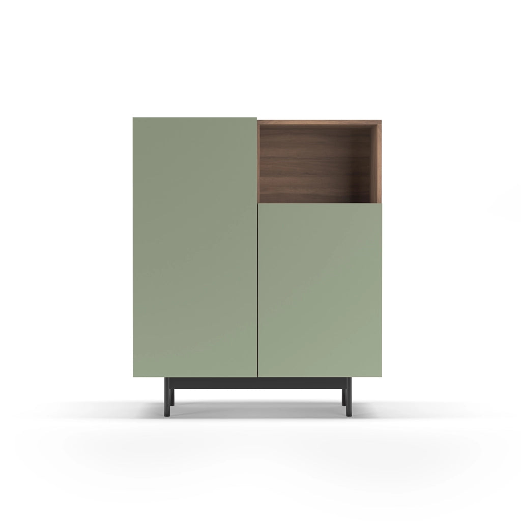 Credenza 1 vano Herdasa effetto noce e verde gambe grafite 110x90x34
