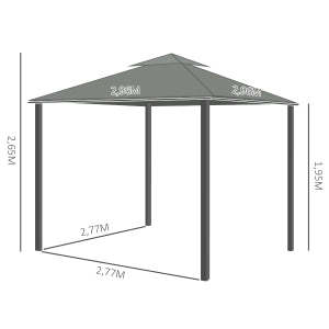 Padiglione Da Giardino – Doppio Tetto Con Zanzariera – 2,96 X 2,96 M – Alluminio – Grigio Scuro – Privacy E Ombra – 4 Tendaggi Rimovibili