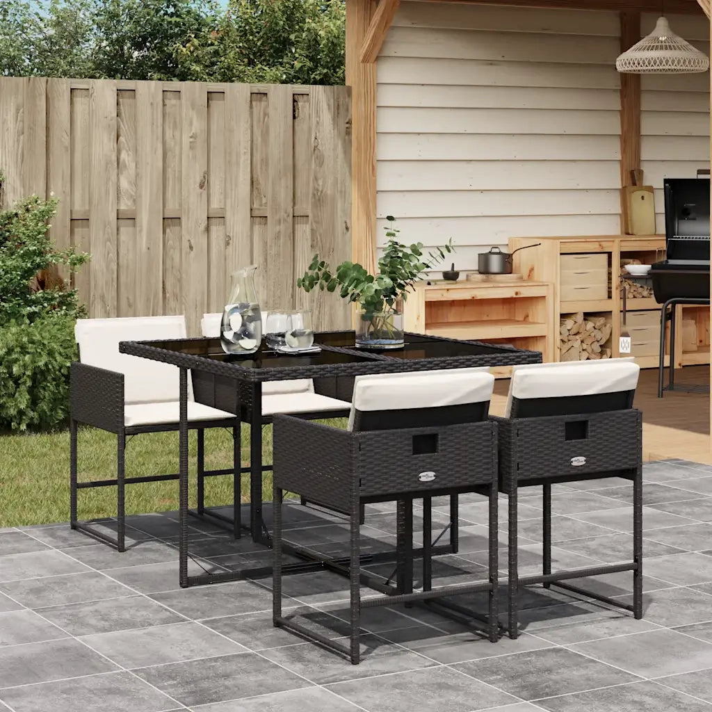 vidaXL Set da Pranzo da Giardino 5 pz Nero con Cuscini in Polyrattan