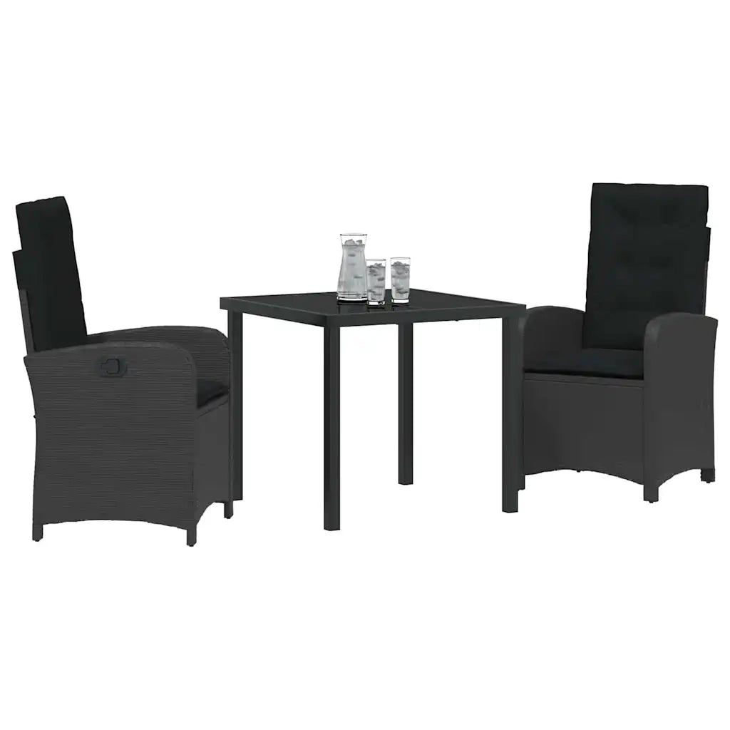 Set da Pranzo per Giardino con cuscino 3 pcs Nero polyrattan 3380260