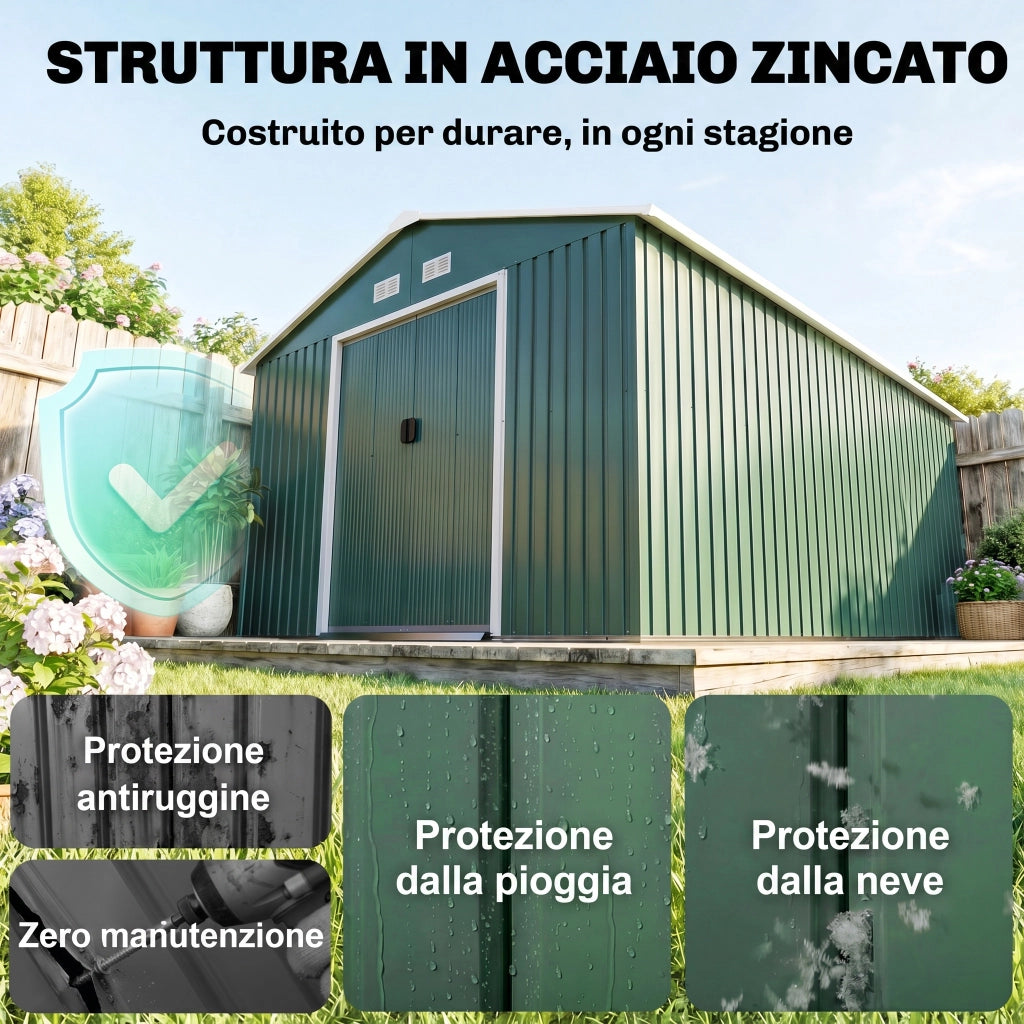 Casetta da Giardino in Acciaio ¨C zephmum ¨C Verde 340x386x200 cm