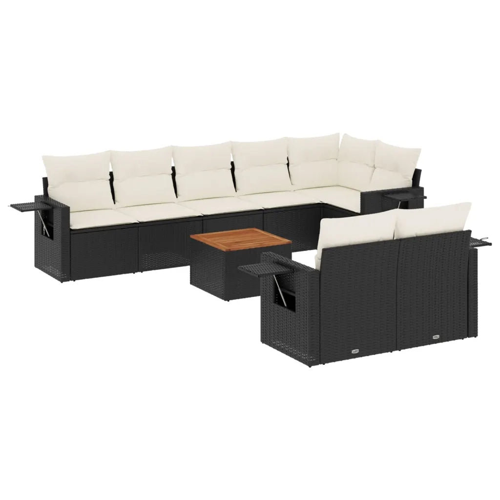 Set Divani da Giardino 9 pz con Cuscini Nero in Polyrattan 3224649