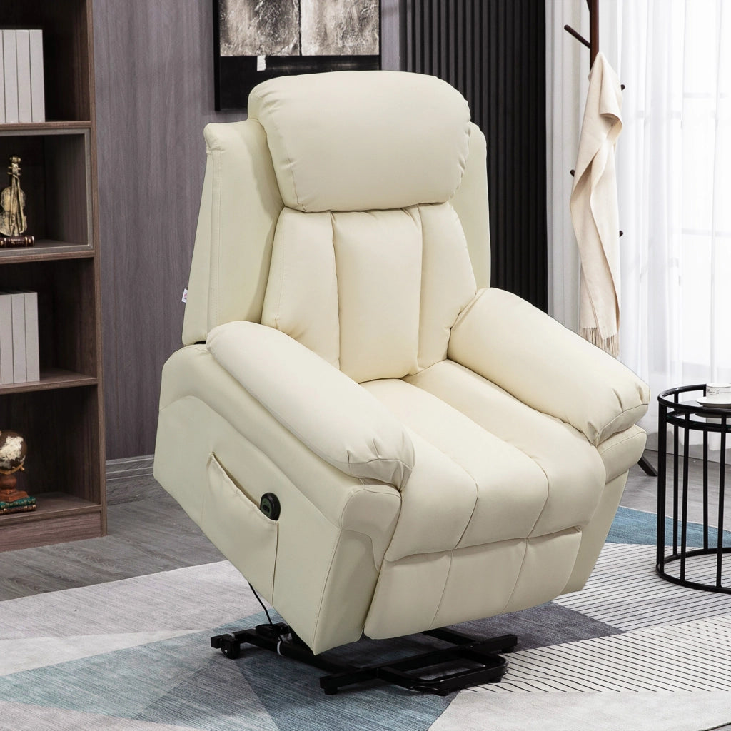 Poltrona Relax Alzapersona Elettrica con Imbottitura Spessa e Telecomando, 96x93x105 cm, Crema
