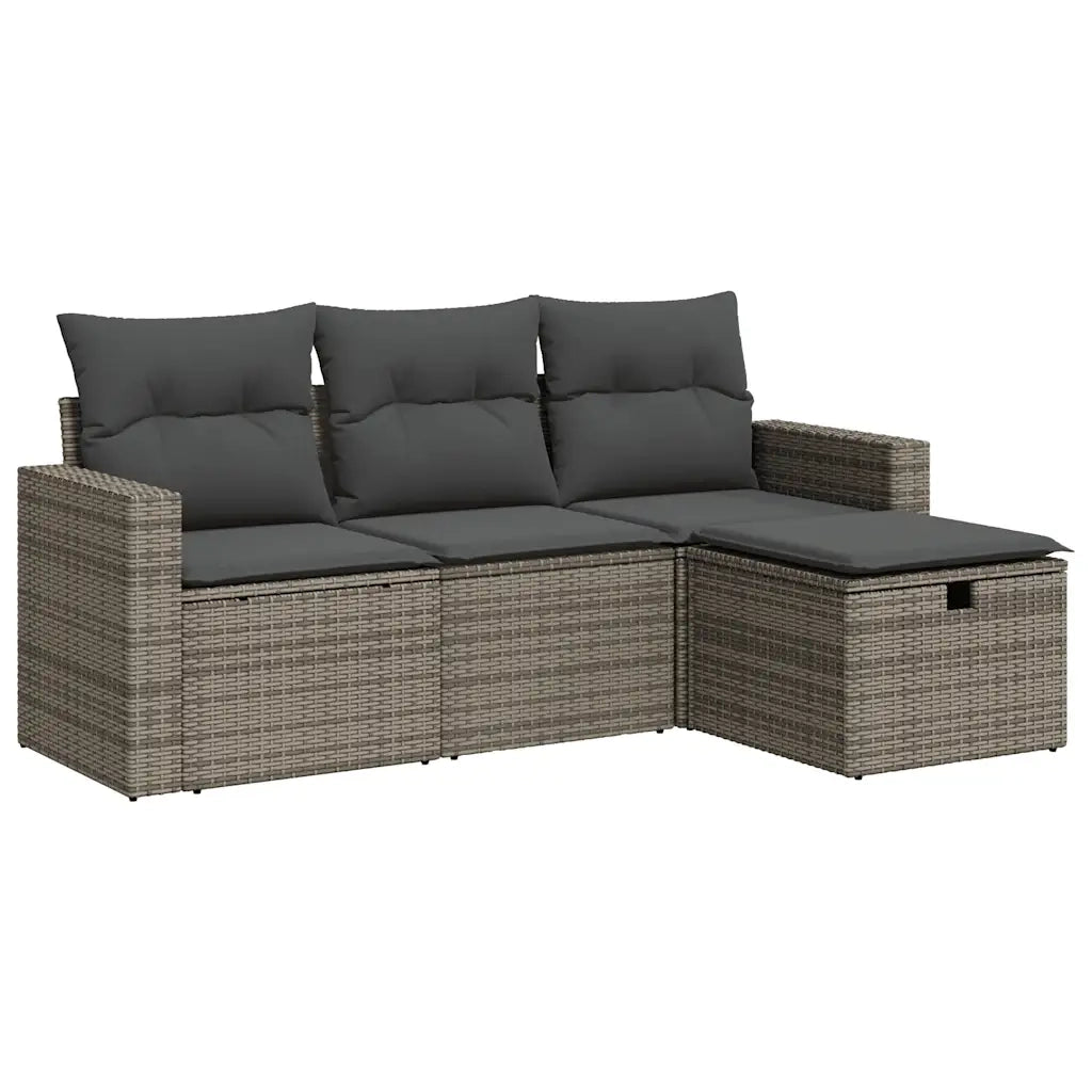 Set Divani da Giardino 4 pz | Set Salotto da Giardino con Cuscini in Polyrattan Grigio