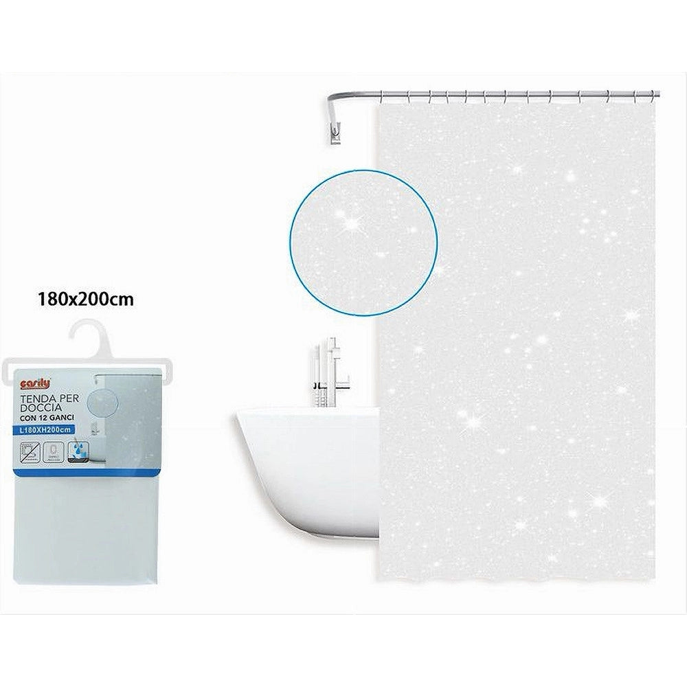 Trade Shop - Tenda Per Doccia Vasca Da Bagno Galassia Bianca 180 X 200 Cm Con 12 Anelli 87585 -