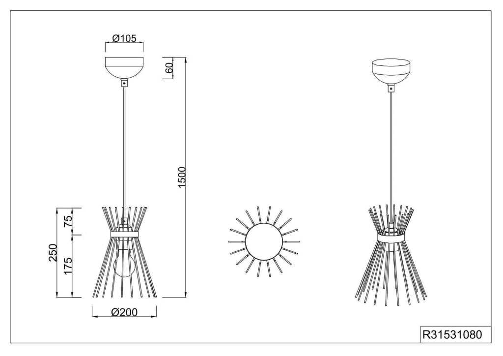 Lampada a sospensione, bacchette di metallo, nero e oro, D 20 cm, Rod