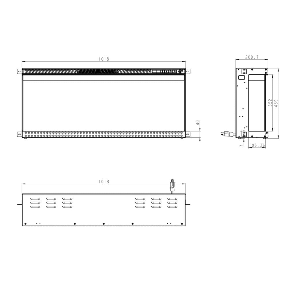 Camino Elettrico Da Parete A Incasso 3 Lati 101,6x20x44 cm Boston Nero