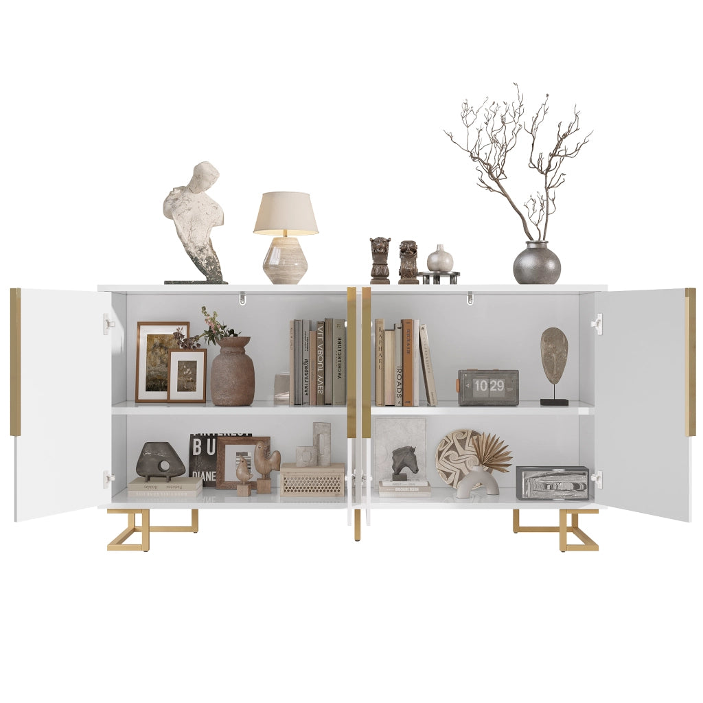 Credenza con 2 Ante e 4 Vani; Piedi in Metallo; Stile Moderno; in MDF; 152??40??75 cm; Bianco