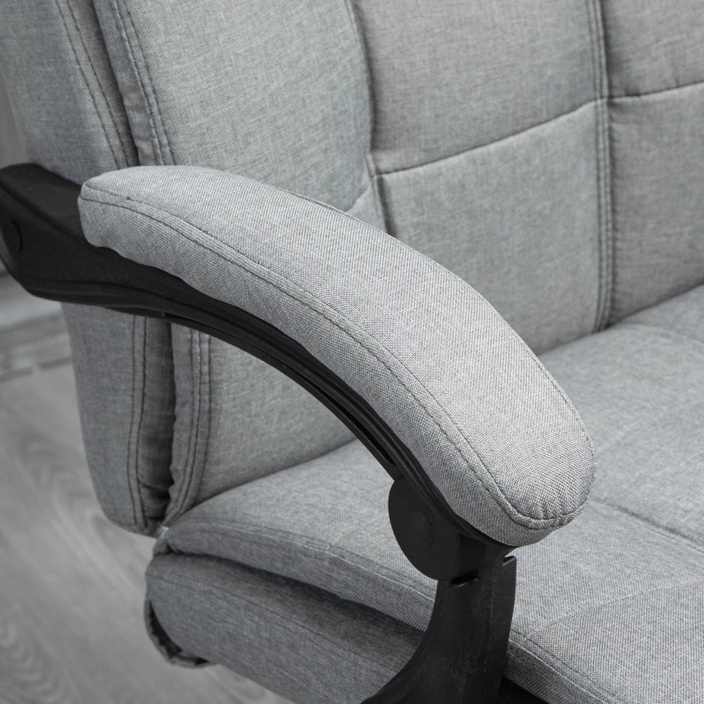 Sedia da ufficio ergonomica girevole con poggiatesta braccioli e poggiapiedi in lino grigio chiaro 66 × 76 × 112-120 cm