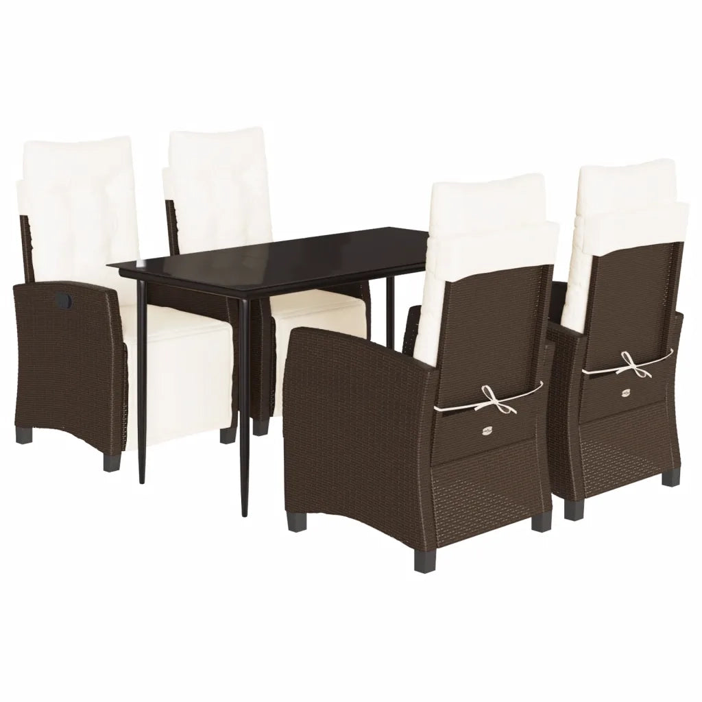 Set da Pranzo da Giardino 5pz con Cuscini in Polyrattan Marrone 3212976