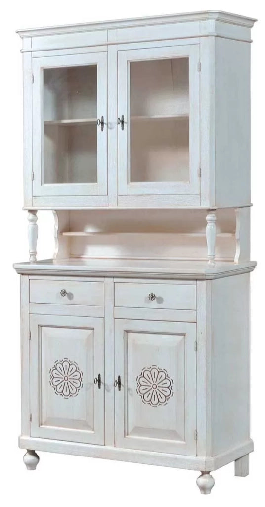 Cristalliera 2 ante legno massello bianco invecchiato l.104 p.43 h.208 - Mobili 2G