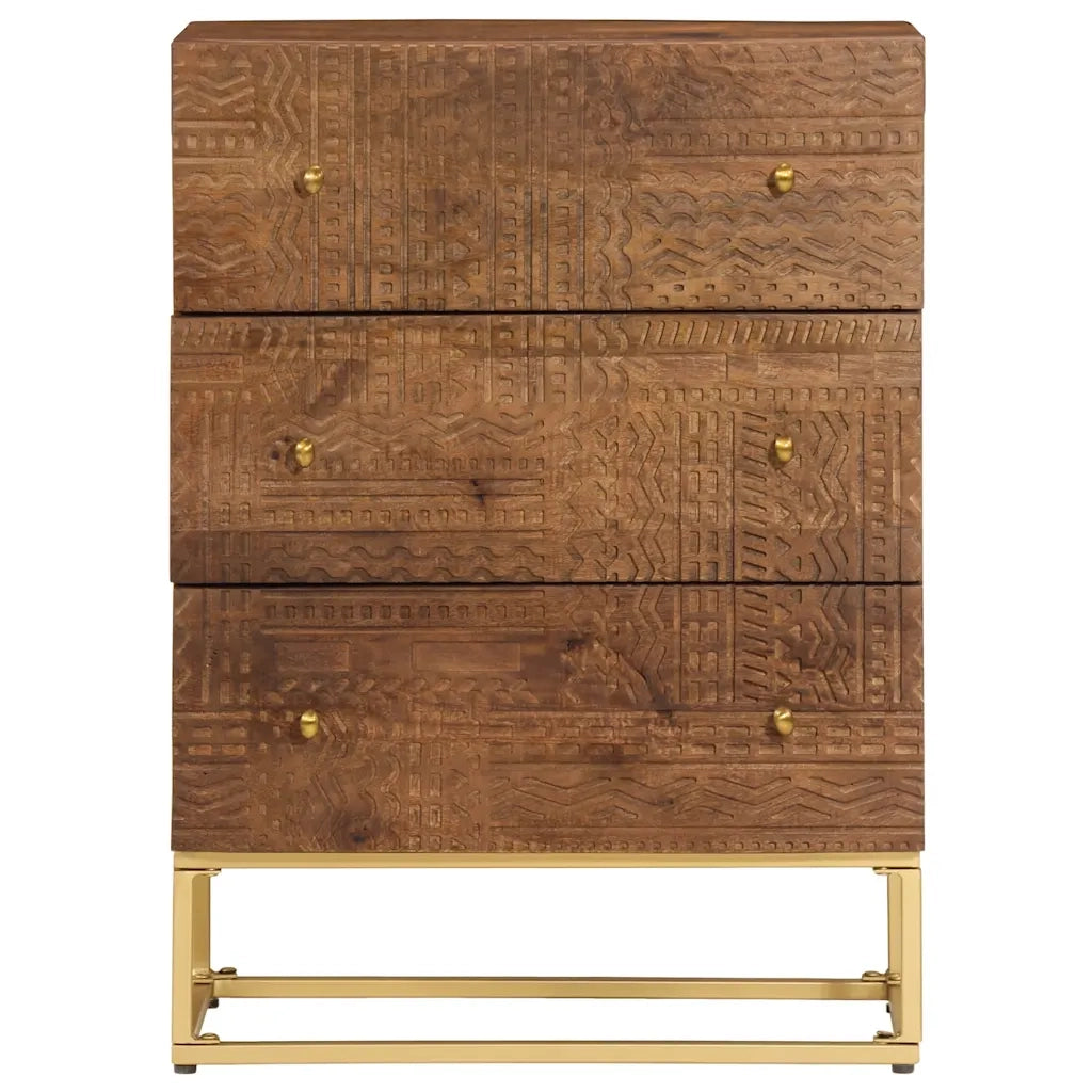 Cassettiera 55x30x76 cm in Legno Massello di Mango e Ferro 371995